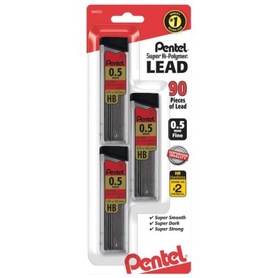 Pentel Super Hi-Polymer Lead Refills, (0.5 mm), 90 Count (Pack of 1), Gray 