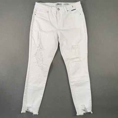 Women s YMI Dream Jeans Mid Rise Ankle Ripped Distressed Jeans White Size 9