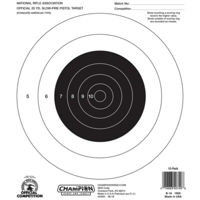 #ad CHAMPION TARGETS NRA 25YD PISTOL TARGET 12 PACK CHA40749 $6.80