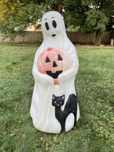 Vintage Empire Blow Mold Halloween 34" Ghost with Pumpkin and Black Cat READ