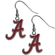 Alabama Crimson Tide Football Logo NCAA Silver Charm Dangle Earrings