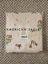 Ae American Eagle Grinch Plush Candy Cane Pj Pajama Set Christmas W- Medium