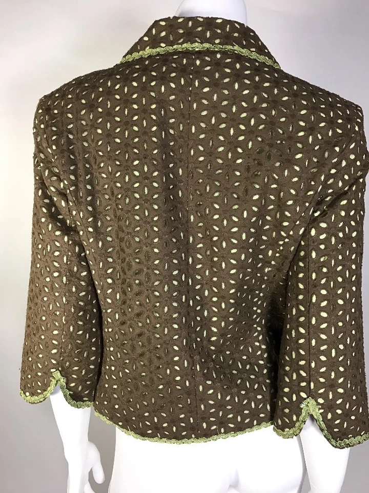 Blazer mujer Cynthia Steffe de segunda mano tela bordada talla 10 marrón/verde Foto 2 de 4