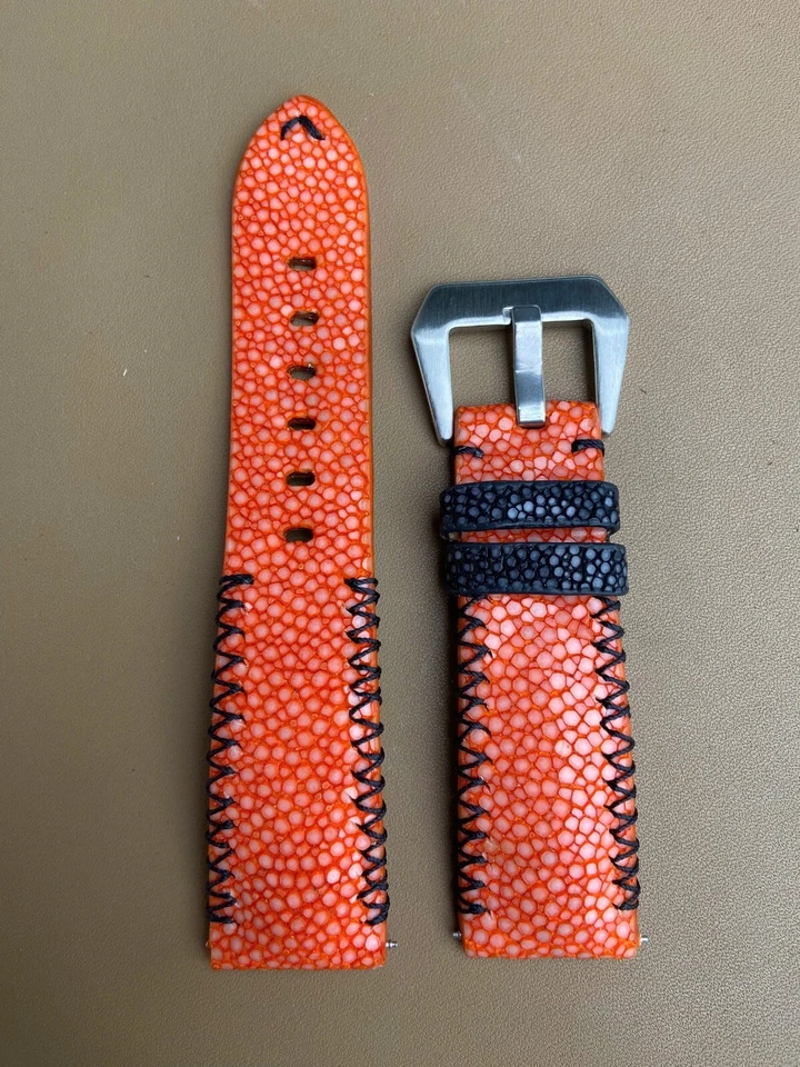 Orange Stingray Leather Watch Strap Band, Size 18mm 20mm 21mm 22mm 24mm 26mm - Image 4 of 4