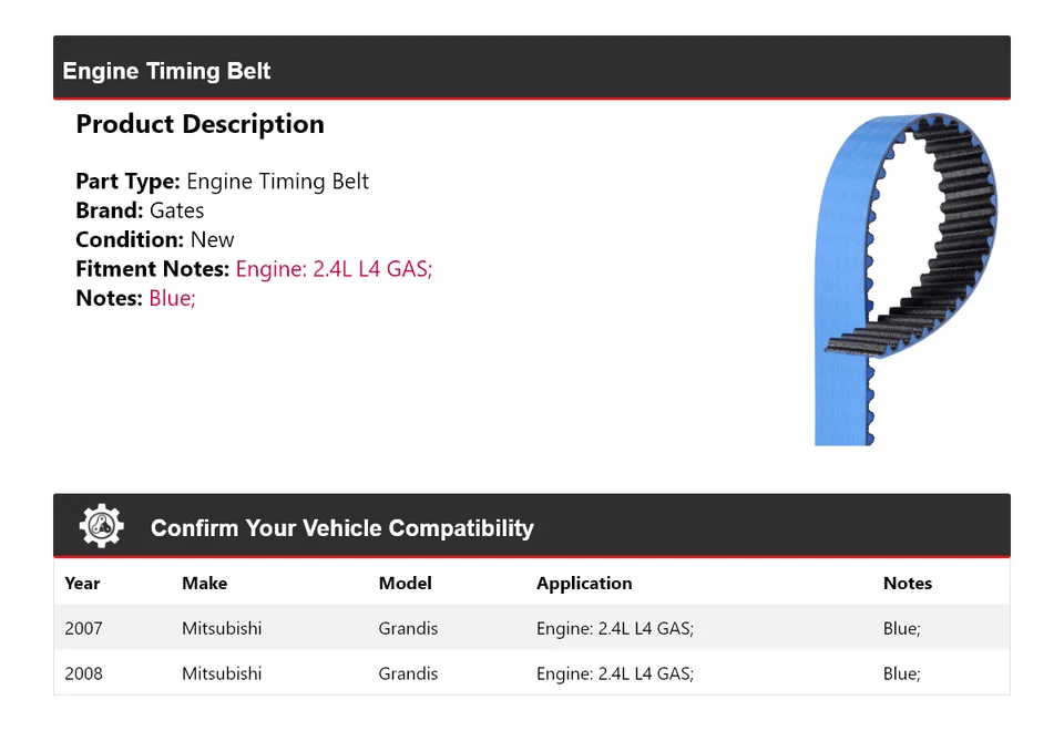 Ворота ремня ГРМ для газового двигателя Mitsubishi Grandis 2,4 л L4 2007-2008 годов выпуска - Изображение 2 из 4