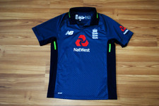 ENGLAND NATIONAL TEAM 2018 NEW BALANCE CRICKET ODI SHIRT KIDS LARGE/AGE 14 RARE