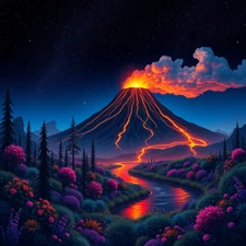 Digital picture  painting of volcano art printable file