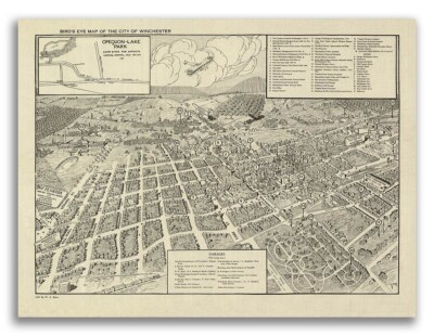1926 Winchester VA Vintage Old Panoramic City Map - 20x28