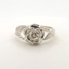 Sterling Silver Rose Flower Leaves Ring Diamond Cut Nature sz8