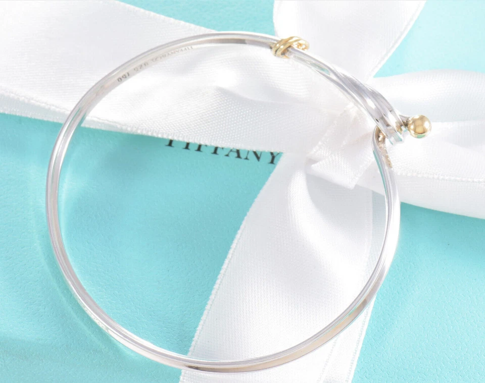 Tiffany & Co Silver 18K Yellow Gold Ball Rope Hook Loop 7" Bracelet in Pouch - Image 3 of 4