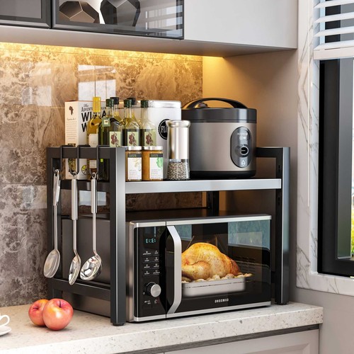 Mikrowellenhalter mit 6 Haken Küchenregal Ausziehbarer Mikrowellenregal Ablage - Bild 8 von 9