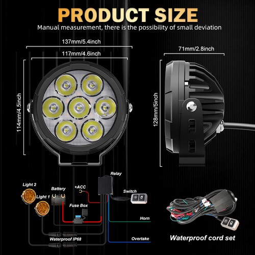 2x LED Spot Light Auxiliary Motorcycle Headlight Driving Fog Lamp Yellow+White - Bild 6 von 10