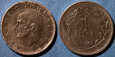Turkey 1963 1 Lira KM-889a.1 Stainless Steel XF+ #109 - US Seller