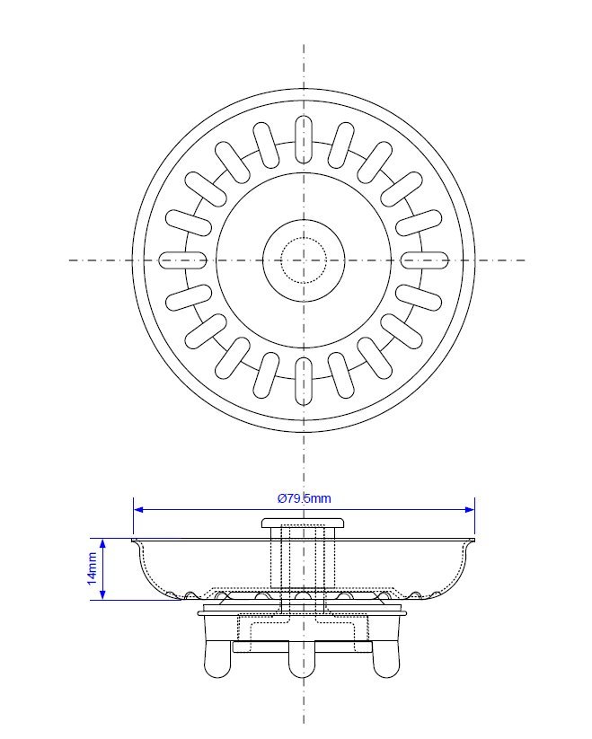 Kitchen Sink Basket Strainer Plug Top for Strainer Waste McALPINE 
