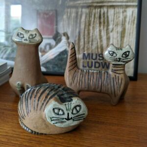 3 LISA  LARSON  VINTAGE CATS  Gustavsberg Pottery MCM Swedish 