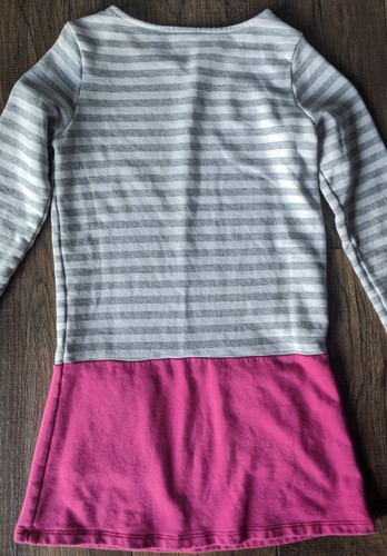Gymboree Mädchen Pulloverkleid Größe 10 grau & weiß gestreift mit rosa Rock & Tasche - Bild 9 von 12