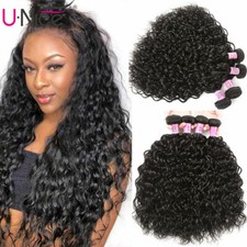 UNice Indian Water Wave Wavy Human Hair Extensions 4 Bundles Curly Weave Weft US