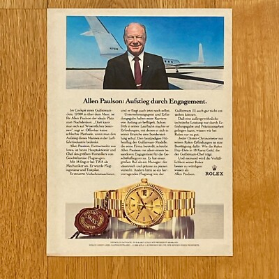 Rolex Day-Date Allen Paulson Gulfstream 1985 Vintage Watch Ad Werbung Reklame V1