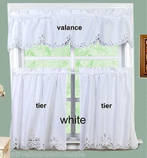 White Battenburg Lace Kitchen Curtain Valance & 24" Tiers-3PCS Creative Linens 