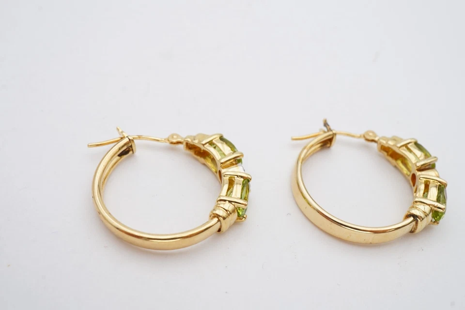 10k Yellow Gold Peridot Diamond Hoop Earrings - Image 4 of 4