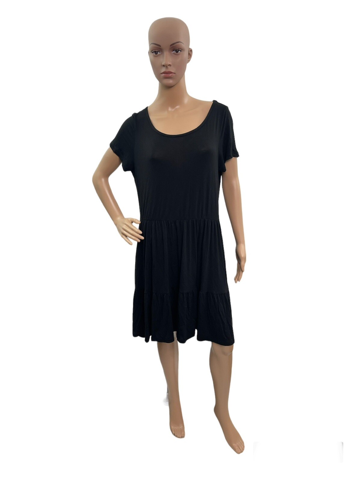 New York & Company Women’s Size L Short Sleeve Round Neck Solid Black Dress
