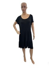 New York & Company Women’s Size L Short Sleeve Round Neck Solid Black Dress 