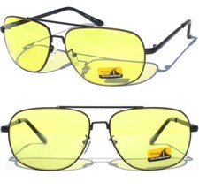 YELLOW LENS SUNGLASSES Rectangular Square Metal Frame Night Driving New