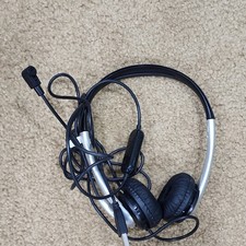 Wired Headband Ear-Pad Headset Black Silver 3.5mm Boom Mic Adjustable