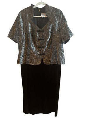 Jeffrey & Dara Evenings 18WP By Tom Barra Black Been Brocade Velvet Dress Classy