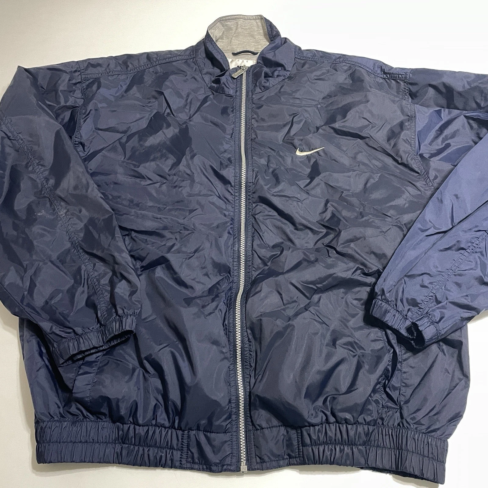 Vintage 90s Nike White Tag Full Zip Windbreaker Jacket Mens XL Navy Nylon