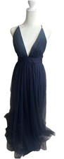 Windsor Navy Blue Tulle Spaghetti Strap Formal Evening Gown Size Small