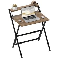 Small Folding Desk, 27.6 Inch Foldable Computer Desk with Monitor Shelf, Spac...
