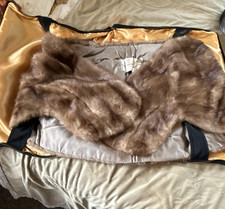 Women's Brown Fur Shawl Wrap with Satin Lining for Fall Winter