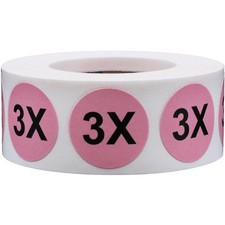 Pink Circle 3X Clothing Size Stickers for Retail Apparel, 0.75 Inch Round Adh...