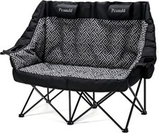 High Back Double Camping Chair Padded Folding Loveseat with Adjustable Pillows