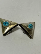 Vintage Silver/nickel Turquoise Triangle Collar Tips Southwestern Style B1-55
