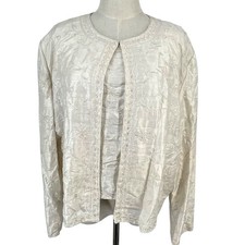 Vtg SCALA Beaded Silk Embroidered Jacket Set Cream XXL Party Evening Holiday