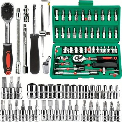 46Pcs Family Tools 1/4 Set Mechanic Tool Kits for Auto Repair Hous with Sockets