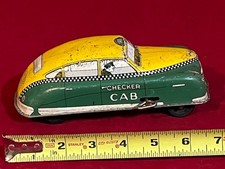 VINTAGE CORTLAND #C4000 WIND UP TIN LITHO 7" TAXI CHECKER CAB-WEAK SPRINGS