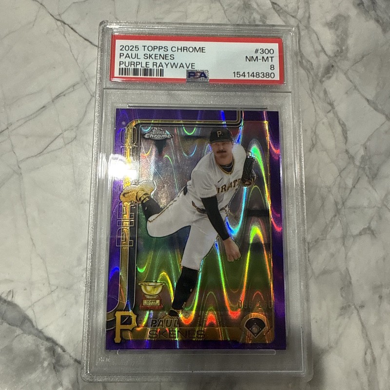 2025 Topps Chrome Paul Skenes #300 Purple RayWave Refractor 229/250 PSA 8