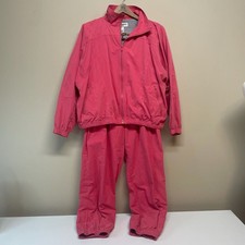 Vintage Norm Thompson Pink Track Suit Jacket Pants Set Womens Size Medium Petite