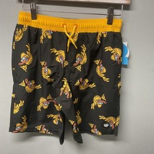 Neff Boys Swim Trunks Black Yellow Cartoon Duck Print Waist Drawstring Size