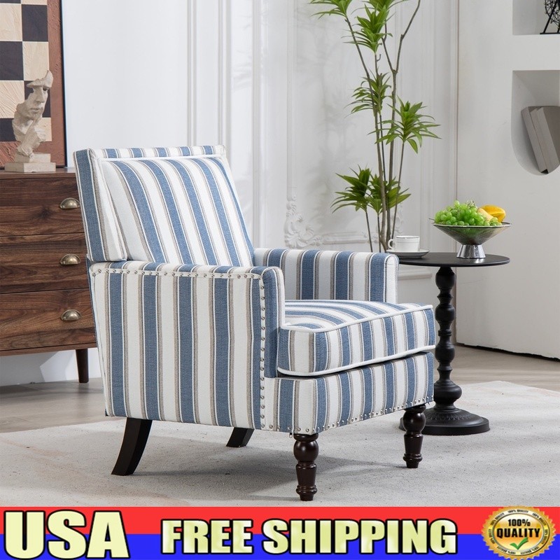 Rivet Trim Upholstered Linen Comfortable Armchair New