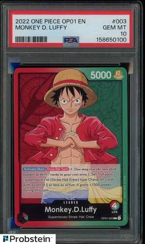 2022 One Piece OP01 EN #003 Monkey D Luffy PSA 10 GEM MINT