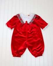 Vintage Christmas Red Velvet Romper holiday jumper girl toddler size 12M