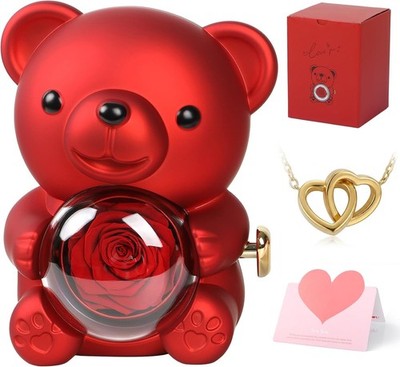 Eternal Rose Bear with Gift Box Romantic Keepsake for Her Birthday Love Red