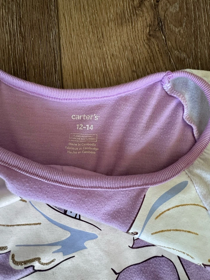 Brand new girl's size 12-14 Carter's nightgowns pajamas 2 pk. unicorn pastels - Image 4 of 4