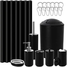 Black Bathroom Accessories Sets with Shower Curtain, 20 Pcs Bath Accessory Se...