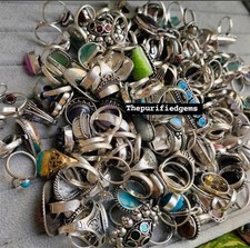 75 Pcs Natural Mix Gemstone Rings Lot/ Vintag...