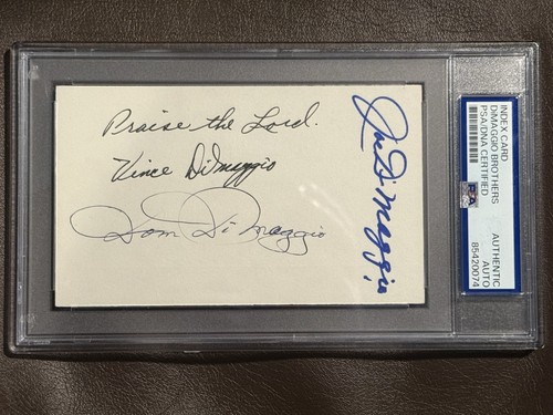 Joe Dimaggio Vince Dom DiMaggio Brothers Signed 3x5 Index Card PSA/DNA Slab COA